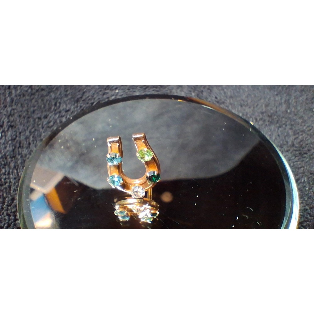 Vintage 12KG Horseshoe Tie Tack Multi stone Colts Equestrian Lucky Dad Pin - Picture 4 of 7